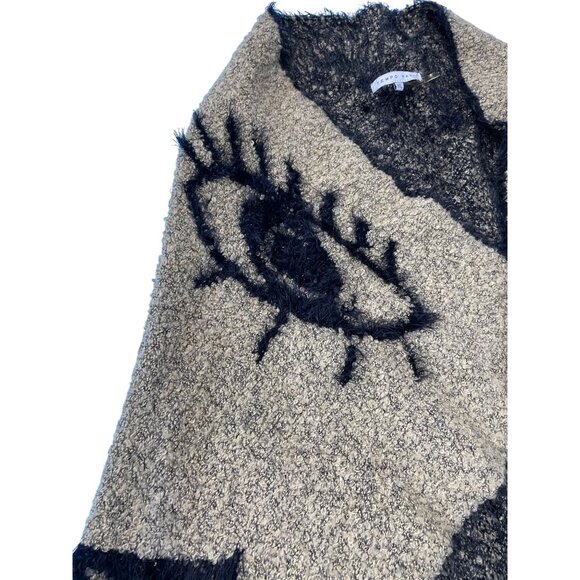 Tempo Paris womans beige black Eye-Pattern Poncho Shawl size M/L SKU 9292 - Picture 3 of 12